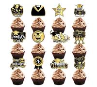 24Pcs 2025 Graduation Cupcake Toppers, NO DIY Black and Gold 2025 Cupcake Picks for Graduation Party Supplies