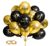 24pcs 21st Birthday Balloons Black Gold 21st Happy Birthday Decorations for Boys Girls Twenty-one with Ribbon for Party Decorations
