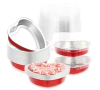 24pcs 225 ml/ 5 inch Aluminum Foil Heart Shaped Cake Pans with Clear Lids, Large Disposable Heart Cake Pan, Cupcake Baking Cups Liners Tins Ramekins Containers for Valentine's Day Food Wedding Party