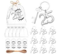24Pcs 25th Key Bottle Openers Keychain Bulk 25th Birthday Party Favors, 25th Silver Beer Key Chain Ring Bottle Opener 25 Wedding Anniversary Return Gifts Party Decor Souvenirs for Guests Bridal Shower