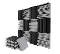 24Pcs 25x25x5cm Studio Acoustic Foam Sound Absorbing Noise Insulation Proofing Treatment Panels 12Black 12Grey(12Black12Grey)