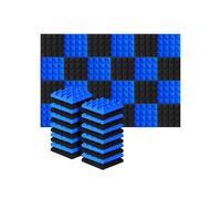 24Pcs 25X25X5Cm Studio Acoustic Soundproof Foam Pyramid Noise Insulation Sound Absorption Treatment Panels Black+Blue