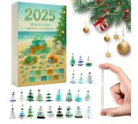 24Pcs 2D Christmas Tree Advent Calendar, Sea Glass Christmas Tree Ornament Starfish Decorative Hanging Ornaments, Handmade Holiday Crafts Home Collection for Xmas Holiday Decoration