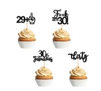24PCS 30th Birthday Cupcake Toppers Fabulous Thirty I'm 30 Glitter Black 29+1 Cake Toppers Decorations for Cheers to 30 Years Anniversary Happy Birthday Party Supplies