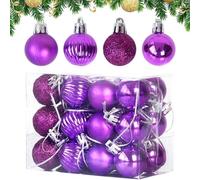 24Pcs 3cm Christmas Tree Baubles Set, Pumpkin, Shiny, Matte & Glitter Multi-Color Christmas Balls Shatterproof Plastic Electroplating Ornaments Xmas Tree Hanging Decoration (Purple)