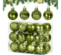 24Pcs 3cm Christmas Tree Baubles Set, Pumpkin, Shiny, Matte & Glitter Multi-Color Christmas Balls Shatterproof Plastic Electroplating Ornaments Xmas Tree Hanging Decoration (Green)