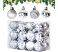 24Pcs 3cm Christmas Tree Baubles Set, Pumpkin, Shiny, Matte & Glitter Multi-Color Christmas Balls Shatterproof Plastic Electroplating Ornaments Xmas Tree Hanging Decoration (Silver)