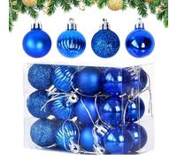 24Pcs 3cm Christmas Tree Baubles Set, Pumpkin, Shiny, Matte & Glitter Multi-Color Christmas Balls Shatterproof Plastic Electroplating Ornaments Xmas Tree Hanging Decoration (Blue)