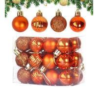 24Pcs 3cm Christmas Tree Baubles Set, Pumpkin, Shiny, Matte & Glitter Multi-Color Christmas Balls Shatterproof Plastic Electroplating Ornaments Xmas Tree Hanging Decoration (Orange)