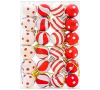 24PCS 3cm Christmas Tree Baubles, Xmas Balls for Tree Decorations, Red and White Mini Christmas Bauble Ornaments Set, 5#