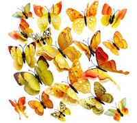 24PCS 3D Butterfly Wall Sticker Decor,3D Butterflies Stickers for Party Decorations with Magnets and Gum Removable and Reusable (Yellow)