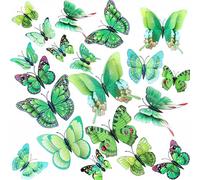 24PCS 3D Butterfly Wall Sticker Decor,3D Butterflies Stickers for Party Decorations with Magnets and Gum Removable and Reusable (Green)