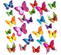 24PCS 3D Butterfly Wall Sticker,Double Layer Butterflies Decals for Walls,3D Butterfly Decorations for Home,Bedroom Accessories,Wedding,Party & Flower Decoration (Rainbow)