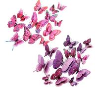 24PCS 3D Butterfly Wall Sticker,Double Layer Butterflies Decals for Walls,3D Butterfly Decorations for Home,Bedroom Accessories,Wedding,Party & Flower Decoration (Purple+Rose red)