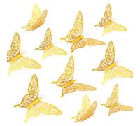 24pcs 3D Butterfly Wall Stickers, 3D Butterfly Ornaments Removable Vivid Stickers with 3 Different Sizes for Room Decor Birthday Party Decorations(Gold-Colored, Style 1)