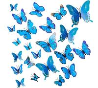 24pcs 3D Butterfly Wall Stickers Butterfly Decoration for Bedroom Party Cake Decors for Girls & Boys (Blue)
