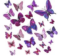 24pcs 3D Butterfly Wall Stickers Butterfly Decoration for Bedroom Party Cake Decors for Girls & Boys (Purple)