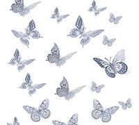 24pcs 3D Butterfly Wall Stickers, Butterfly Wall Decals for Home Bedroom Party Decors (Silver, 3 Sizes)