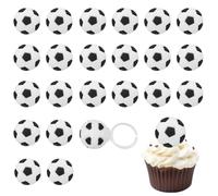 24pcs 3D Soccer Cupcake Rings, Sports Theme Cake Toppers Open End Party Rings Football Party Supplies for Kids Birthday Donuts Muffins Decoration