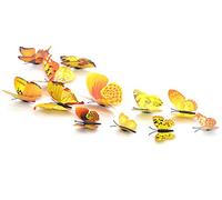 24pcs 3D Wall Stickers Butterfly Removable Decal for Home and Room Decoration Yellow