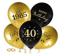 24pcs 40th Birthday Balloons Black Gold 40th Happy Birthday Decorations for Men Women Forty with Ribbon for Party Decorations (40th)