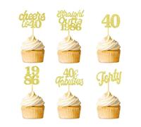 24Pcs 40th Birthday Cupcake Toppers Forty Fabulous 40 Straight Outta 1986 Glitter Cake Topper Decorations for Cheers to 40 Years Anniversary Wedding Birthday Party Supplies