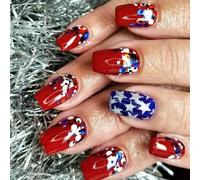 24Pcs 4th Of July Independence Day Acrylic Nails With French Tips And Patriotic Themes Square False Nails For Women Nail Art