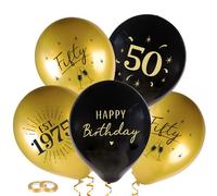 24pcs 50th Birthday Balloons Black Gold 50th Happy Birthday Decorations for Men Women Fifty with Ribbon for Party Decorations (50th)