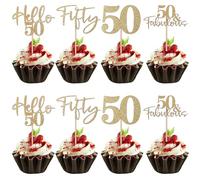 24PCS 50th Golden Wedding Anniversary Cupcake Toppers, 50th Anniversary Cupcake Toppers, Gold Glitter 50 Th Golden Weddings Anniversarys Decor for Birthday and Wedding Cake Party Decoration