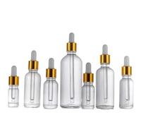 24Pcs 5ml 10ml 15ml 20ml 30ml 50ml 100ml Empty Dropper Bottle Refillable Amber Glass Refillable for Essential Oil Aromatherapy Liquid Cosmetic Massage Perfumery (15ML,Clear gold cover)