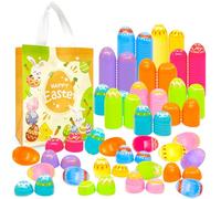 24Pcs 6×4cm Painted Iridescent Easter Eggs for Kids Basket Bag Stuffers Fillers with 1pc Easter Hunt Game Non-Woven Bag, Toys Filling Treats and Easter Theme Party Favour