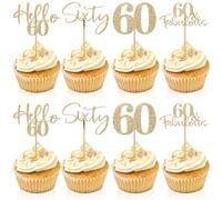 24PCS 60th Anniversary Cupcake Toppers Gold Glitter 60 th Birthday Cupcake Picks for 60th Birthday and Wedding Anniversary Cake Party Decoration Celebrating the Golden Wedding Party