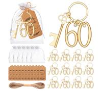 24Pcs 60th Key Bottle Openers Keychain Bulk 60th Birthday Party Favors, 60th Gold Beer Key Chain Ring Bottle Opener 60 Wedding Anniversary Return Gifts Party Decorations or Souvenirs for Guests