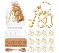 24Pcs 80th Key Bottle Openers Keychain Bulk 80th Birthday Party Favors, 80th Gold Beer Key Chain Ring Bottle Opener 80 Wedding Anniversary Return Gifts Party Decorations or Souvenirs for Guests