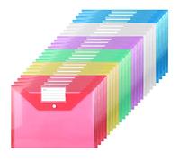 24PCS A4 Plastic Wallets Plastic Folders Waterproof Document Folders Popper Wallets with Snap Button and Label