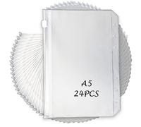 24PCS A5 Binder Pockets A5 Budget Envelopes with Zipper Binder Zipper Folders for A5 6-Ring Notebook Binder, Waterproof Cash Envelope Document Filing Bags