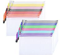 24PCS A6 Plastic Wallet Clear Pencil Case Mesh Document Bag Zip Lock Bags Storage Pouch for School, Bills, Cosmetics, Travel (12 Colours)