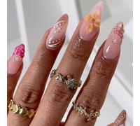 24Pcs ABS Materials Presses on Nails with Pearls Shell and Floral Designs for Use Presses on Nails