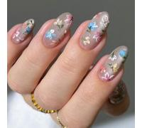 24Pcs ABS Press Nails Almond Shape with Cats Eye Art