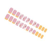 24PCS ABS Short Nails with Lovely Bees Floral Design French Glossy Press Stick Nature Nail