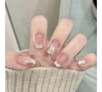 24pcs Acrylic Nails with Bows and Heart Designs Press on Nails Full Covers False Nails for Parties and Daily Wear