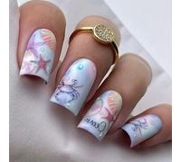 24Pcs Acrylic Press On Nails Blue 3D Texture Design False Nails Shell Artificial Nails Set Full Covers Stick On Nails