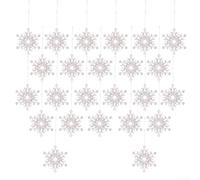 24pcs Acrylic Transparent Snowflake Hanging Ornaments for Christmas Tree Decoration, Winter Holiday Party and Home Décor Set