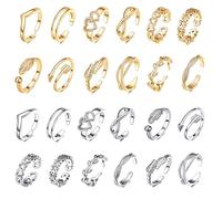 24Pcs Adjustable Toe Rings Set for Women - Gold Silver Plated Open Knuckle Rings - Arrow Knot Star Moon Foot Ring Set for Beach and Various Parties
