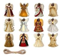 24pcs African American Christmas Decorations, Black Angel Tree Topper Figurines for Xmas Tree Holiday Party Home Decor (Black)