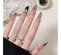 24Pcs Almond Artificial Acrylic Leopards Designs False Glues on French Tips Fake Stick on Nail