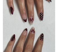 24Pcs Almond Bowknot Designs French Fake Acrylic False Artificial Glues on Womens Acrylic Glues on Nail for Women Clear