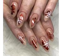 24pcs Almond Christmas Press On Nails Glitters Designs Glossy Full Covers Acrylic Nails Stick On For Women Press