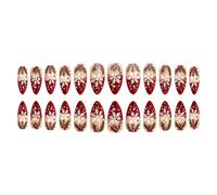 24pcs Almond Christmas Red French Dot Snowflake Berry Press-On Removable False Nails Nails,