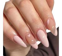 24pcs Almond Fake Nail Press Nails Artificial Nails Fake Nails Nail Adhesive Heart Design French Nail Tips Press Coffin Almond French Tip Press On